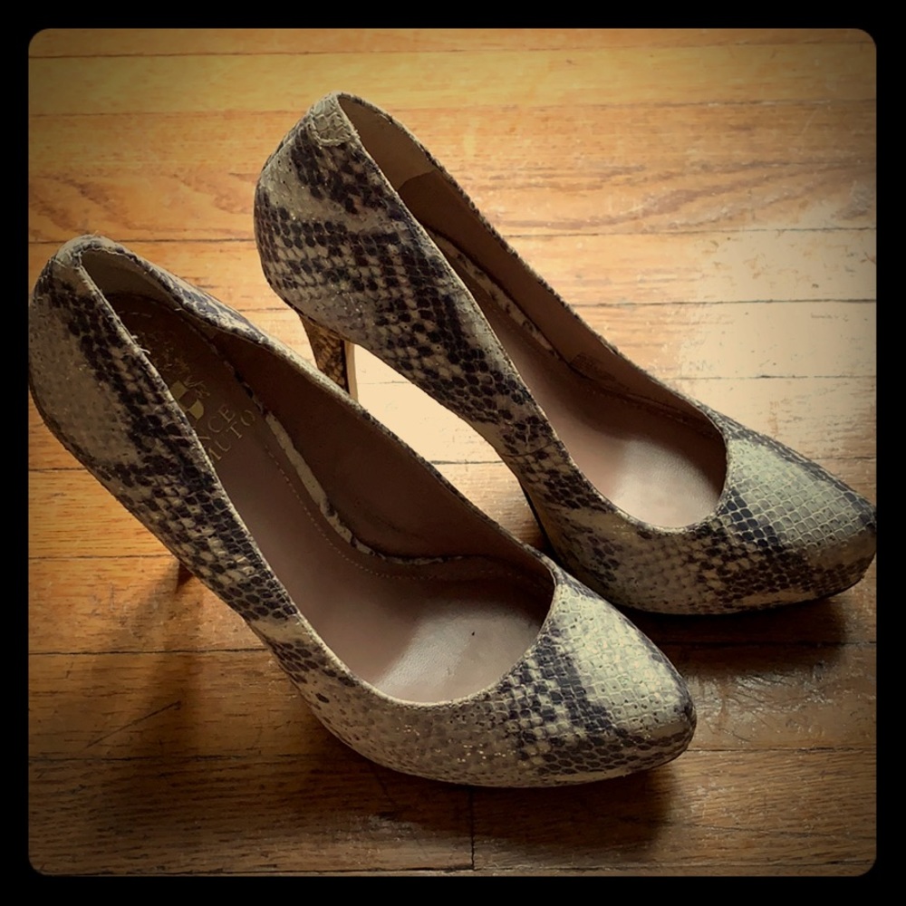 Vince Camuto snakeskin heels. Excellent condition